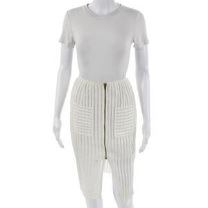 Sweewe Womens Straight Pencil Skirt White Striped Polyester Knee Length Size M